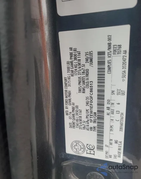 2016 Ford F150 Supercrew из США, поврежденный, VIN 1FTEW1EF0GFC86513